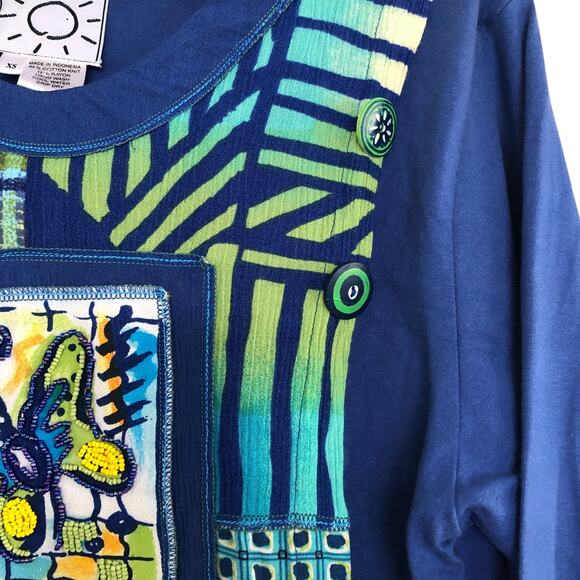 Vtg 90s Surya Boho Crop Top Blue Cotton Beads Butterfly Artisan - Picture 7 of 10